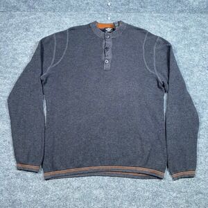 Harley-Davidson Mens Gray Cotton Cashmere Henley Sweater Large Orange Trim Logo